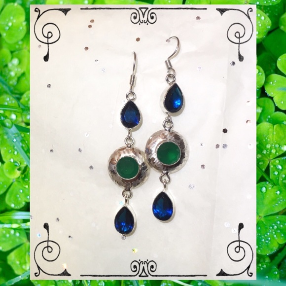 ⛔️ Elegant Emerald & Tourmaline Gemstone Earrings - Picture 3 of 7